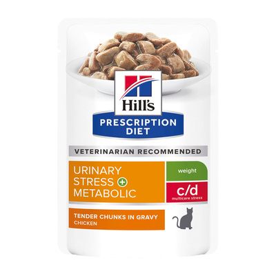 Hill's Prescription Diet c/d Multicare Stress + Metabolic - Паучи для взрослых кошек для профилактики цистита, вызванного стрессом и способствует снижению и контролю веса, с курицей