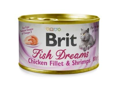 Brit - Консервы для кошек с куриным филе и креветками