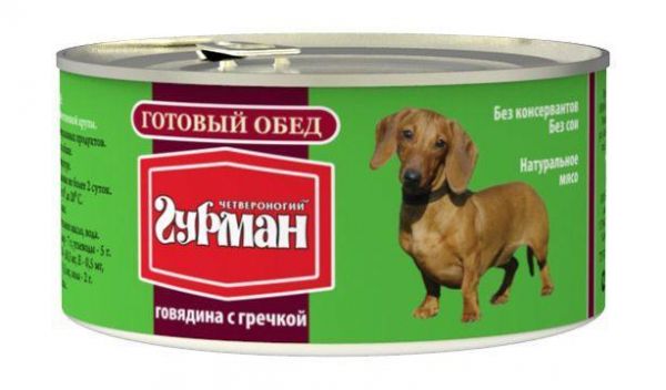 Четвероногий Гурман Консервы для собак Готовый обед говядина с гречкой