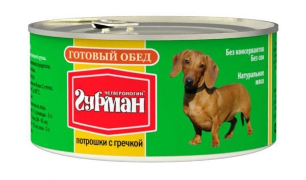 Четвероногий Гурман Консервы для собак Готовый обед потрошки с гречкой