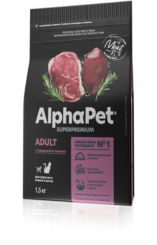 AlphaPet Superpremium - Сухой корм для взрослых кошек, с Говядиной и Печенью