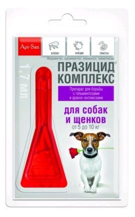 Apicenna - Празицид-Комплекс 3 в 1 для собак и щенков 5 -10 кг от глистов, клещей и вшей, 1 пипетка
