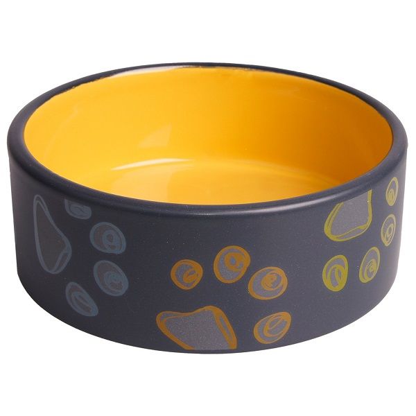 КерамикАрт миска керамическая для собак 420 мл черная с желтым 1/10 арт 211031