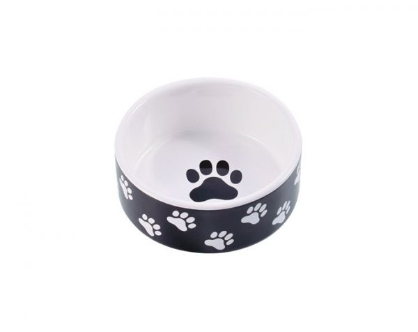 КерамикАрт миска керамическая для собак 420 мл черная с лапками1/10  арт 211024