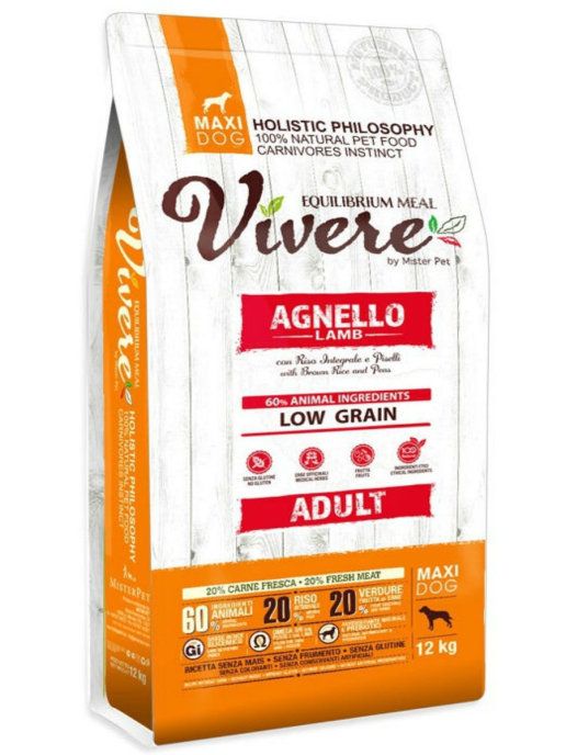Vivere Maxi Adult Сухой низкозерновой корм для собак крупных пород с ягненком
