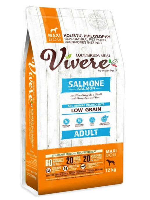 Vivere Maxi Adult Сухой низкозерновой корм для собак крупных пород с лососем