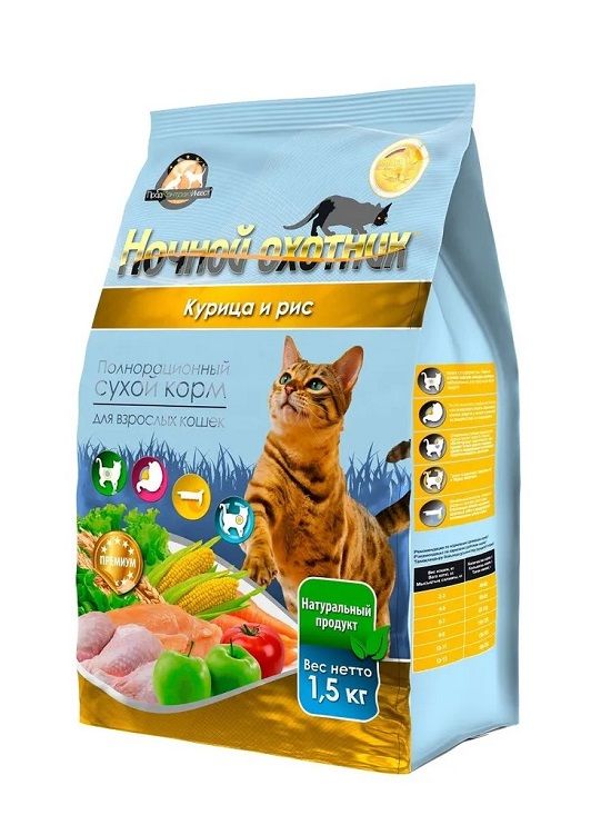 Ночной Охотник - Сухой корм для взрослых кошек с Курицей и рисом