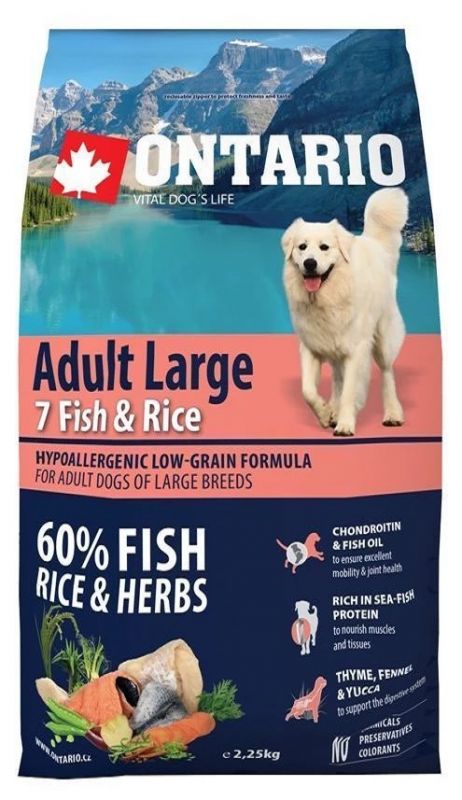Ontario Adult Large 7 Fish & Rice  Сухой корм для собак крупных пород с 7 видами рыбы и рисом