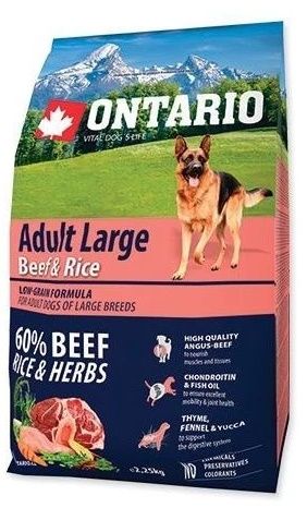 Ontario Adult Large Beef & Rise  Сухой корм для собак крупных пород с говядиной и рисом