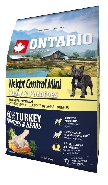 Ontario Adult Mini Weight Control Turkey & Potatoes  Сухой корм Контроль веса для собак малых пород с индейкой и картофелем