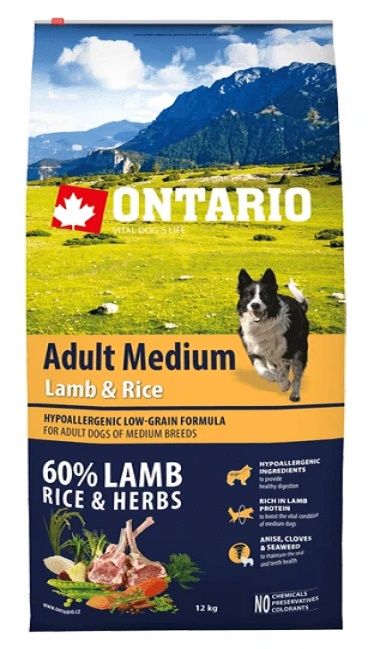 Ontario Adult Medium Lamb & Rice  Сухой корм для собак средних пород с ягненком и рисом