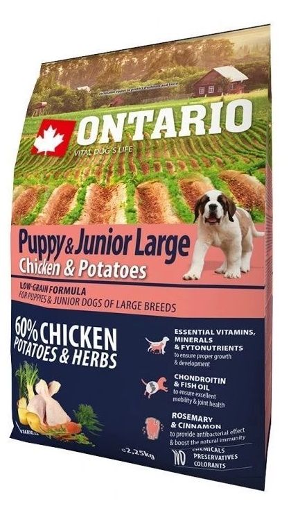 Ontario Puppy & Junior Large Chicken & Potatoes  Сухой корм для щенков крупных пород с курицей и картофелем
