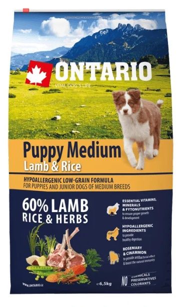 Ontario Puppy Medium Lamb & Rice  Сухой корм для щенков средних пород с ягненком и рисом