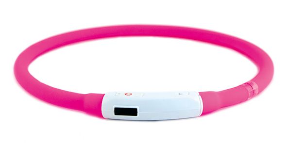 3516 Декор. LED ошейник RICHI 35см (S) розовый силиконовый, 3 режима, встр. аккум., зарядка от USB