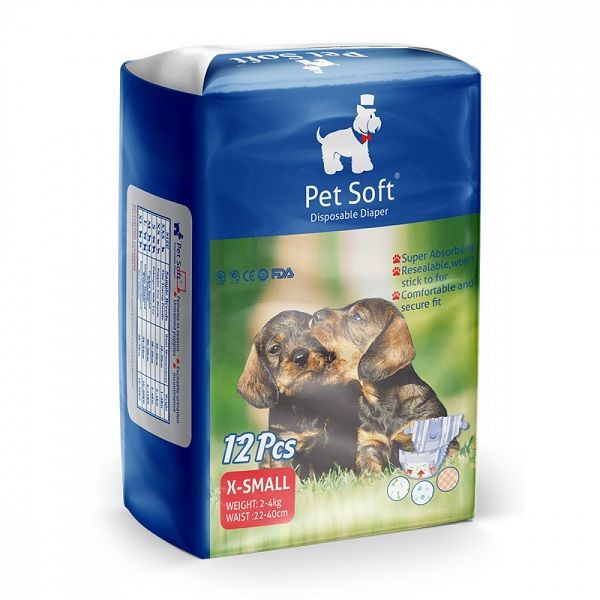 Подгузник для собак PET SOFT DIAPER, 3 ЦВЕТА, размер  XS (вес 2-4 кг, талия 22-40 см)