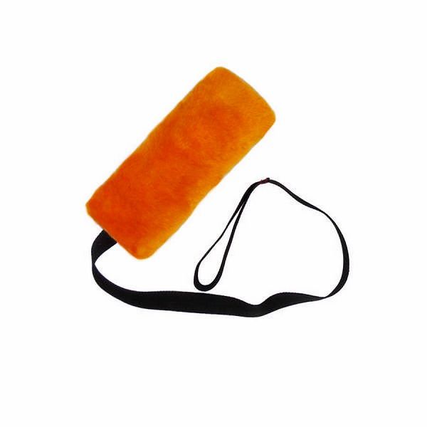 Игрушка для собаки Шуршик искуственный мех оранжевый с ручкой этикетка Флажок