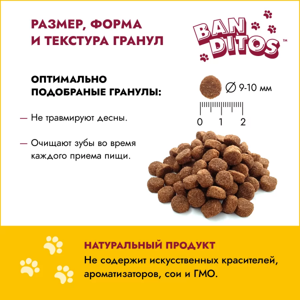 BANDITOS - Полнорационный сухой корм для Взрослых собак мелких пород с Курицей, Говядиной и Индейкой