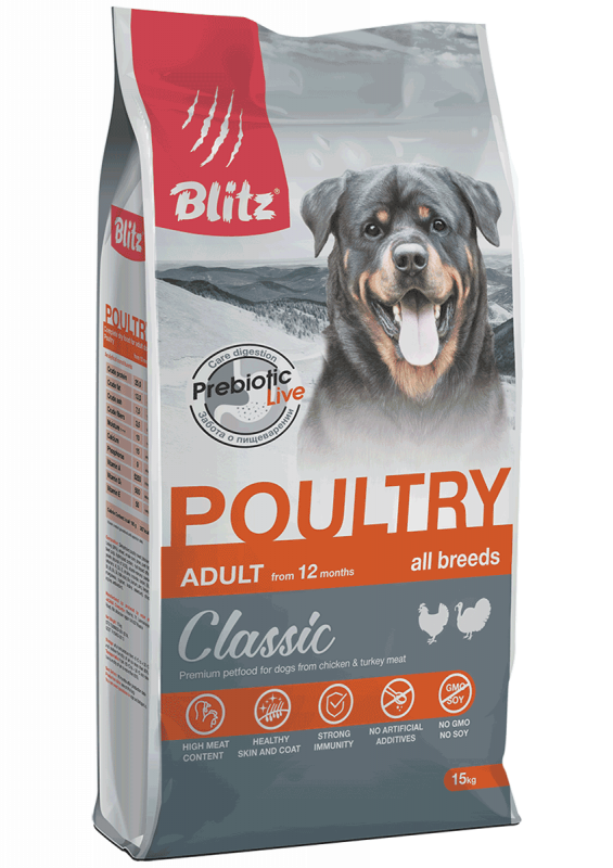 Blitz Classic Poultry Adult Dog All Breeds - сухой корм с домашней птицей для взрослых собак всех пород