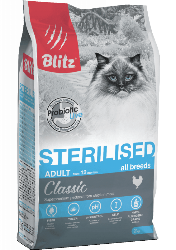 Blitz Classic Chicken Adult Sterilised Cat - сухой корм для стерилизованных кошек с Курицей