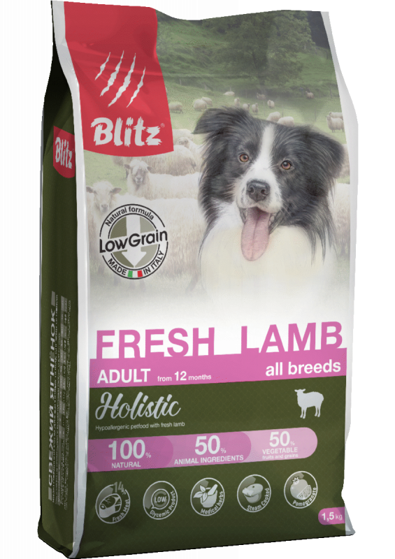 Blitz Holistic Fresh Lamb Adult Dog - низкозерновой сухой корм с Ягненком для взрослых собак всех пород