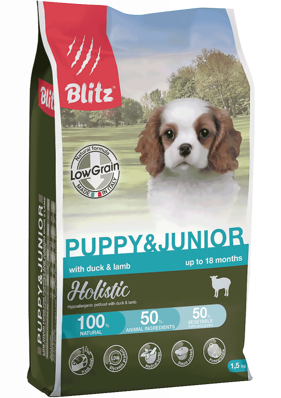 Blitz Holistic Puppy & Junior Duck & Lamb - сухой низкозерновой корм для щенков и юниоров с уткой и ягненком