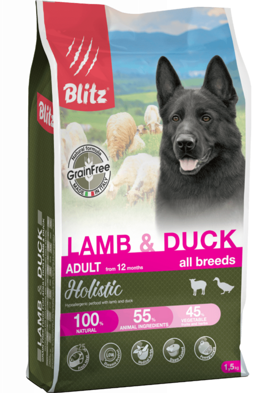 Blitz Holistic Lamb & Duck Adult Dog - беззерновой сухой корм с Ягненком и Уткой для взрослых собак всех пород