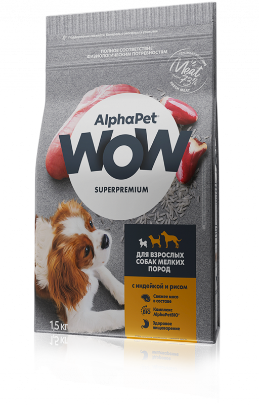 AlphaPet Wow - Сухой корм для взрослых собак мелких пород с Индейкой и рисом
