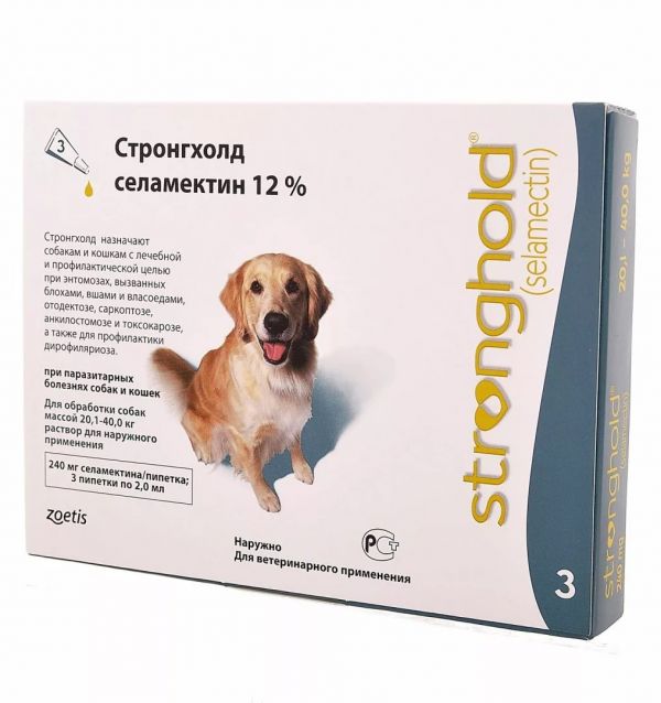 Pfizer «Стронгхолд» капли от блох, клещей и гельминтов для собак 20-40 кг, 3 пипетки