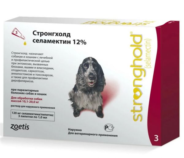 Pfizer «Стронгхолд» капли от блох, клещей и гельминтов для собак 10-20кг, 3 пипетки