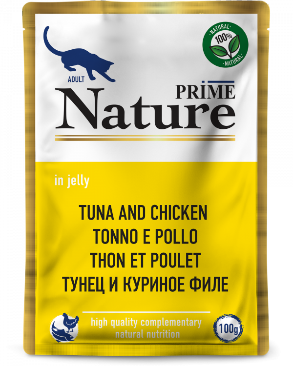Prime Nature - Паучи для кошек, Тунец с куриным филе в желе