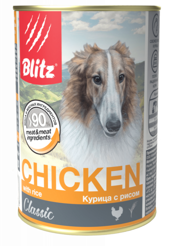 Blitz консервы для собак с Курицей и рисом