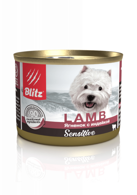 Blitz Sensitive Dog Lamb & Turkey - консервы мясной паштет для собак с Ягненком и Индейкой